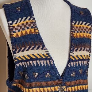 Hunt Club Womens Vest Petite Large PL Button Up 3D Embellished Design 90s